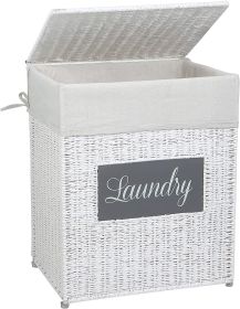 Laundry Hamper with Lid Laundry Basket with Handles Liner Bag Paper Woven Hampers for Laundry Clothes Storage Basket for Bedroom Bathroom (White)