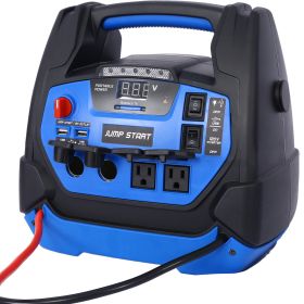 Rechargeable Jump Starter for Gas Diesel Vehicles - 1800 Amps with Air Compressor and AC, 12V DC, USB Power Station (Color: as Pic)