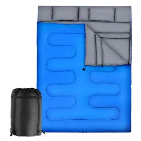 Traveling Camping Portable Double Person Waterproof Sleeping Bag W/ 2 Pillows (Color: Blue)